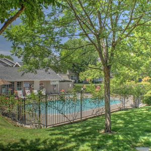 Community landscape, pool and clubhouse buildings